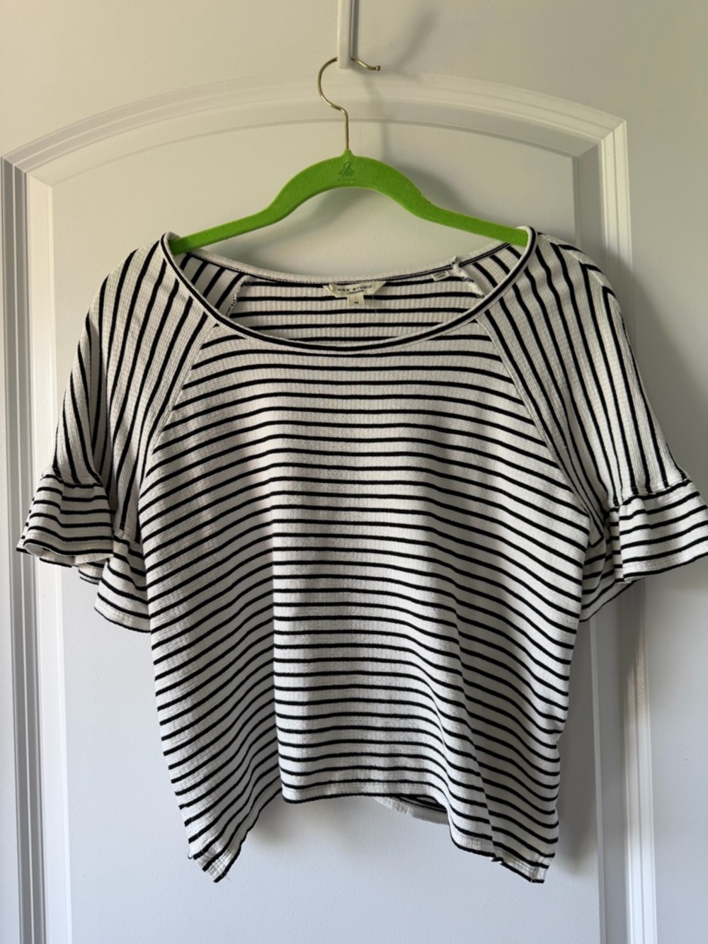 Max Studio Y2K Striped Flutter Sleeve Cropped Tee
